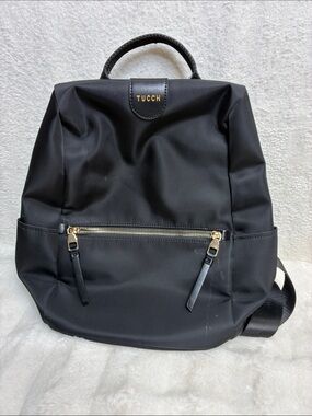 Black Nylon Backpack with Gold Zipper Accent